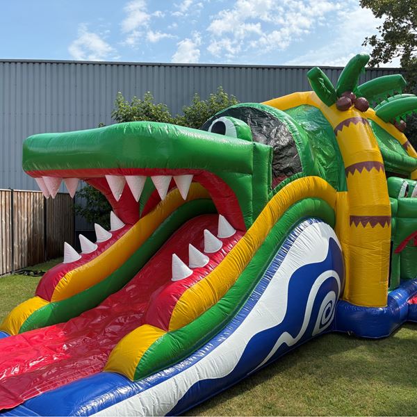 groot multiplay springkussen krokodil Krokodil slide waterglijbaan