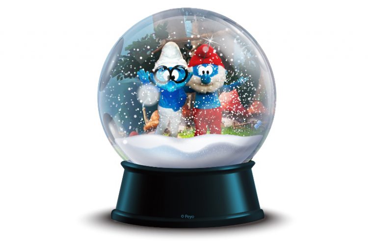 De Smurfen in de snowglobe